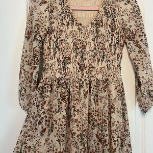 Floral Print Maxi Dress - Cream and Brown